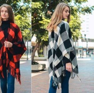 White Buffalo Plaid Poncho/Wrap-One Size fits All